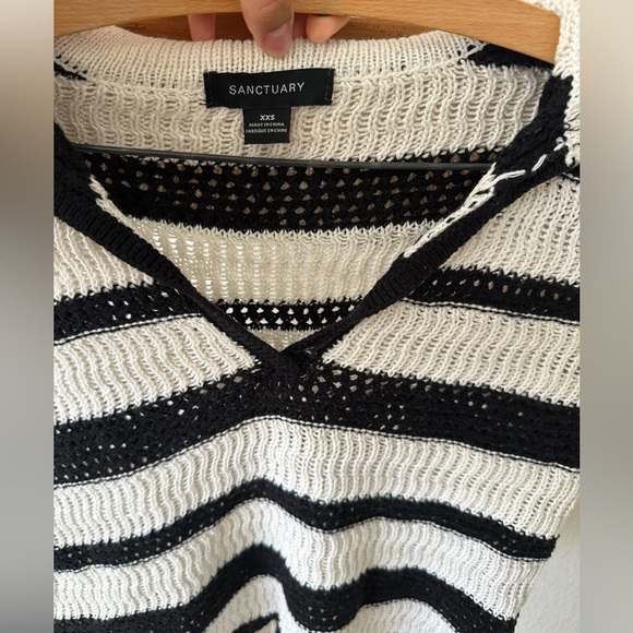 Sanctuary Knitted Collared Top In Black and Cream Stripe XXS - Picture 4 of 4